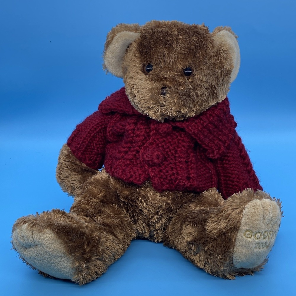 Vintage Retired‎ 2004 Godiva Chocolate Brown Teddy Bear Red Sweater Bando Plushl